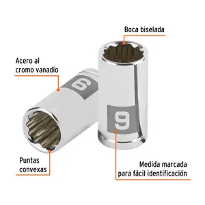 Dado de 9 mm, 12 puntas, cuadro 1/4