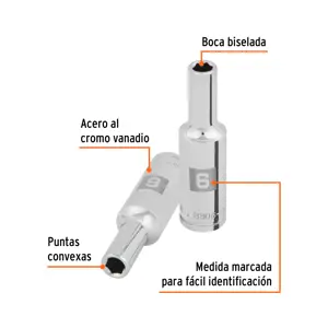 Dado largo de 6 mm, 6 puntas, cuadro 3/8