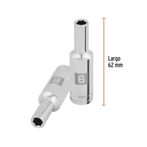 Dado largo de 6 mm, 6 puntas, cuadro 3/8