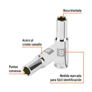 Dado largo de 9 mm, 6 puntas, cuadro 3/8