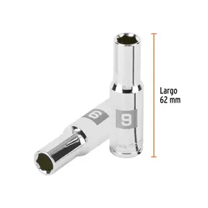 Dado largo de 9 mm, 6 puntas, cuadro 3/8