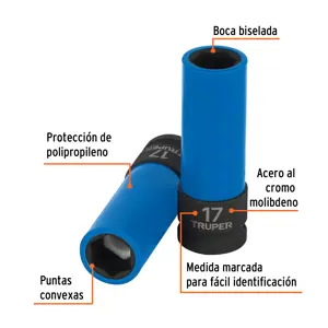 Truper Dado largo impacto prot. plást. 17 mm, 6 puntas, cuadro 1/2