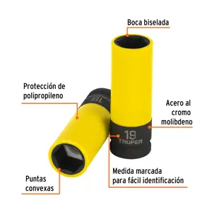 Truper Dado largo impacto prot. plást. 19 mm, 6 puntas, cuadro 1/2