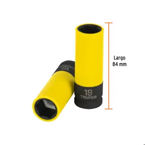 Truper Dado largo impacto prot. plást. 19 mm, 6 puntas, cuadro 1/2