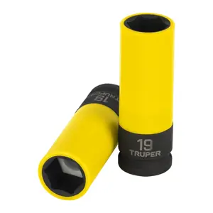 Truper Dado largo impacto prot. plást. 19 mm, 6 puntas, cuadro 1/2
