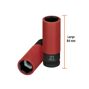 Truper Dado largo impacto prot. plást. 21 mm, 6 puntas, cuadro 1/2