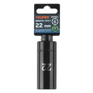 Dado largo impacto de 22 mm, 6 puntas, cuadro 1/2