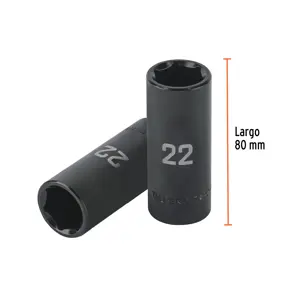 Dado largo impacto de 22 mm, 6 puntas, cuadro 1/2