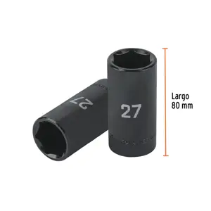 Dado largo impacto de 27 mm, 6 puntas, cuadro 1/2