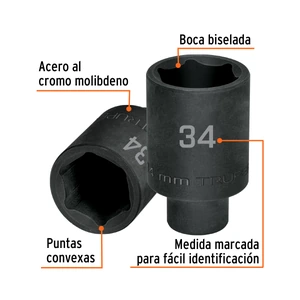 Dado largo impacto de 34 mm, 6 puntas, cuadro 1/2
