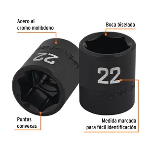Dado de impacto de 22 mm, 6 puntas, cuadro 1/2