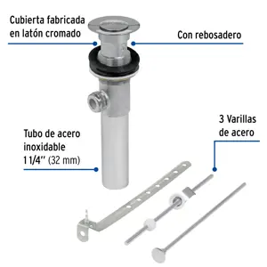 Foset Contra p/lavabo c/rebosadero y sist automático, cromo, 1-1/4