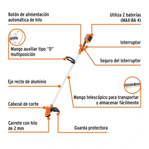 Desbrozadora inalámbrica 40V, 2 baterías 2Ah,1 carg.dual,PRO