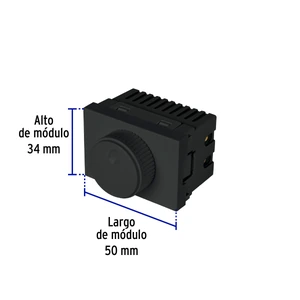 Dimmer giratorio negro de 1.5 módulos, línea Lisboa, Volteck