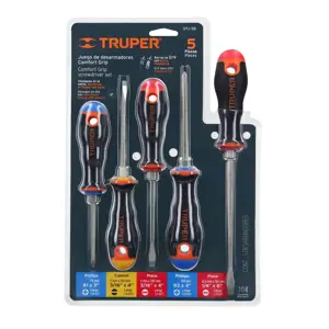 14138 / DTJ-5B Juego de 5 desarmadores mango Comfort Grip, Truper