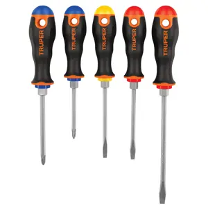14138 / DTJ-5B Juego de 5 desarmadores mango Comfort Grip, Truper
