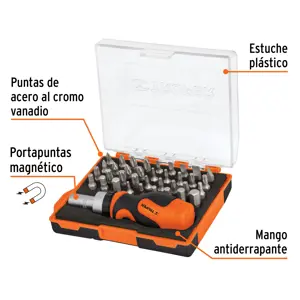 Desarmador tipo trompo con matraca y 36 puntas, Truper