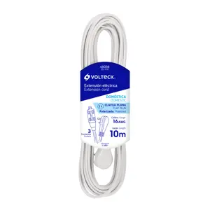 Volteck Extensión eléctrica doméstica 10 m blanca con clavija plana