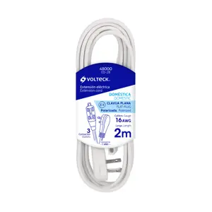 Volteck Extensión eléctrica doméstica 2 m blanca con clavija plana