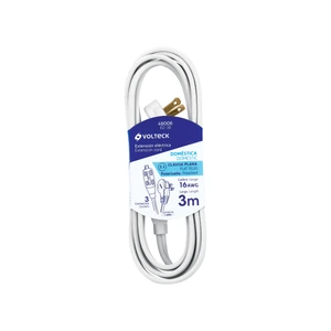 Volteck Extensión eléctrica doméstica 3 m clavija plana, blanca