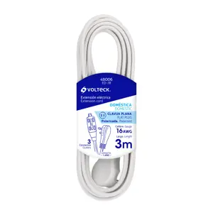 Volteck Extensión eléctrica doméstica 3 m blanca con clavija plana