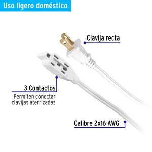 Volteck Extensión eléctrica doméstica 4 m clavija recta, blanca