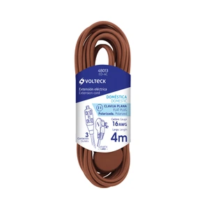 Volteck Extensión eléctrica doméstica 4 m clavija plana, café