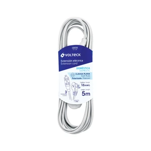 Volteck Extensión eléctrica doméstica 5 m clavija plana, blanca