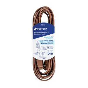 Volteck Extensión eléctrica doméstica 5 m clavija plana, café