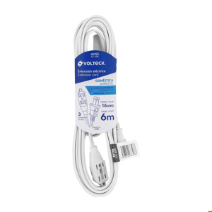 Volteck Extensión eléctrica doméstica 6 m clavija recta, blanca