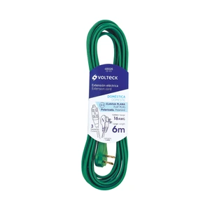Volteck Extensión eléctrica doméstica 6 m clavija plana, verde