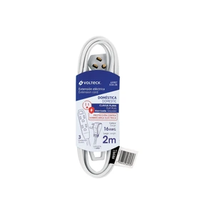 Volteck Extensión doméstica aterrizada 2 m blanca con clavija plana