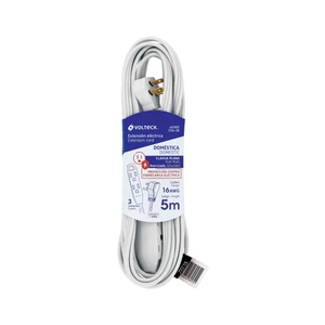 Volteck Extensión doméstica aterrizada 5 m blanca con clavija plana