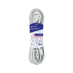 Volteck Extensión doméstica aterrizada 6 m blanca con clavija plana