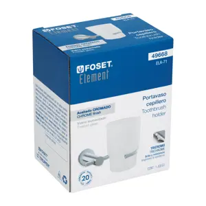 49668 / ELA-71 Portavaso cepillero cromo con vaso de vidrio, Foset Element