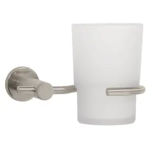 49674 / ELA-71N Portavaso cepillero satín con vaso de vidrio, Foset Element