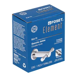 49667 / ELA-73 Gancho doble metálico cromo para toallas, Foset Element