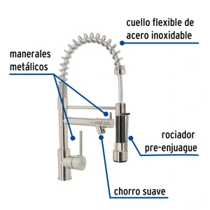 Foset Monomando con doble salida para fregadero, Satín, Element