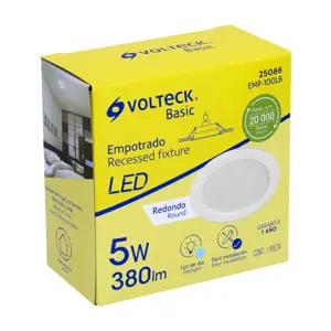 Volteck Luminario LED empotrable 5 W redondo, luz de día, Basic