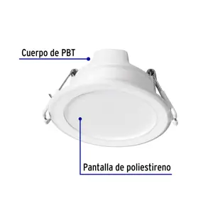 Volteck Luminario LED empotrable 5 W redondo, luz de día, Basic