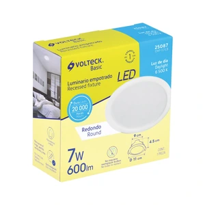Volteck Luminario LED empotrable 7 W redondo, luz de día, Basic