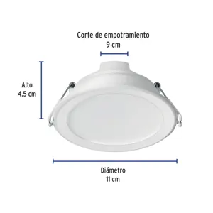 Volteck Luminario LED empotrable 7 W redondo, luz de día, Basic