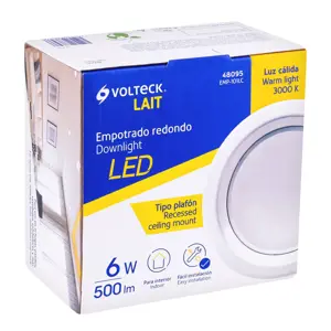 Luminario LED empotrado redondo de 6 W, luz cálida, Volteck