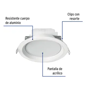 Luminario LED empotrado redondo de 6 W, luz cálida, Volteck