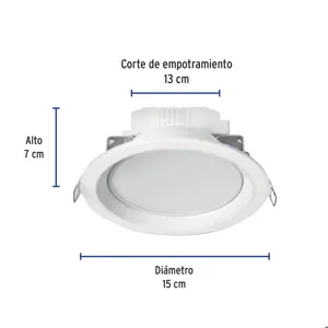 Luminario LED empotrado redondo de 6 W, luz cálida, Volteck