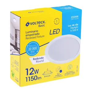 Volteck Luminario LED empotrable 12 W redondo, luz de día, Basic