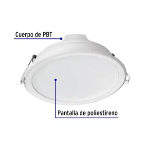 Volteck Luminario LED empotrable 12 W redondo, luz de día, Basic