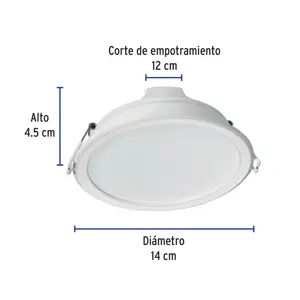 Volteck Luminario LED empotrable 12 W redondo, luz de día, Basic