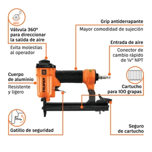 Engrapadora neumatica, calibre 22, Truper