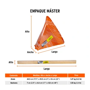 Truper Escoba plástica para jardín, flexible, 22 dientes, mango 48